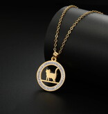 Edelstahlkette mit Katzenanhänger mit Kristall Steinchen