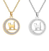 Edelstahlkette mit Katzenanhänger mit Kristall Steinchen