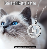 Edelstahlkette mit Katzenanhänger mit Kristall Steinchen