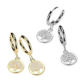 Edelstahl Creolen mit Lebensbaum & Kristall