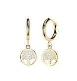 Edelstahl Creolen mit Lebensbaum & Kristall