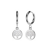 Edelstahl Creolen mit Lebensbaum & Kristall