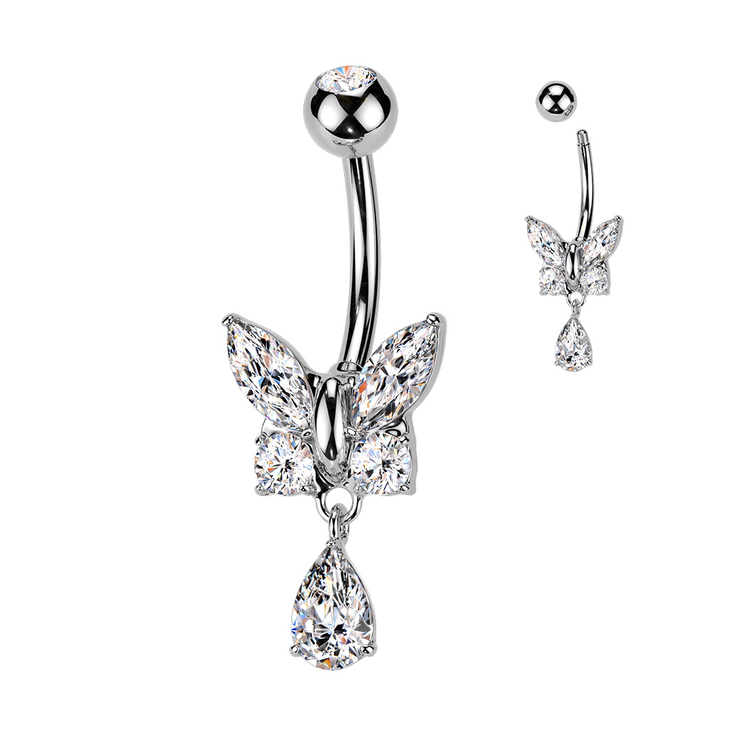 Bauchnabelpiercing Schmetterling mit kleinem Anhänger – Chirurgenstahl
