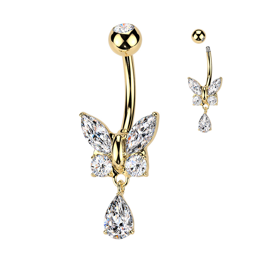 Bauchnabelpiercing Schmetterling mit kleinem Anhänger – Chirurgenstahl