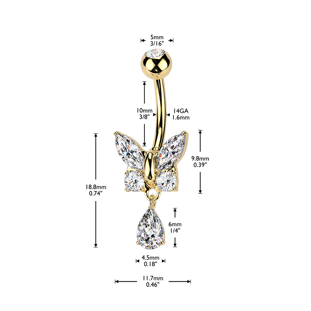 Bauchnabelpiercing Schmetterling mit kleinem Anhänger – Chirurgenstahl