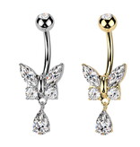 Bauchnabelpiercing Schmetterling mit kleinem Anhänger – Chirurgenstahl