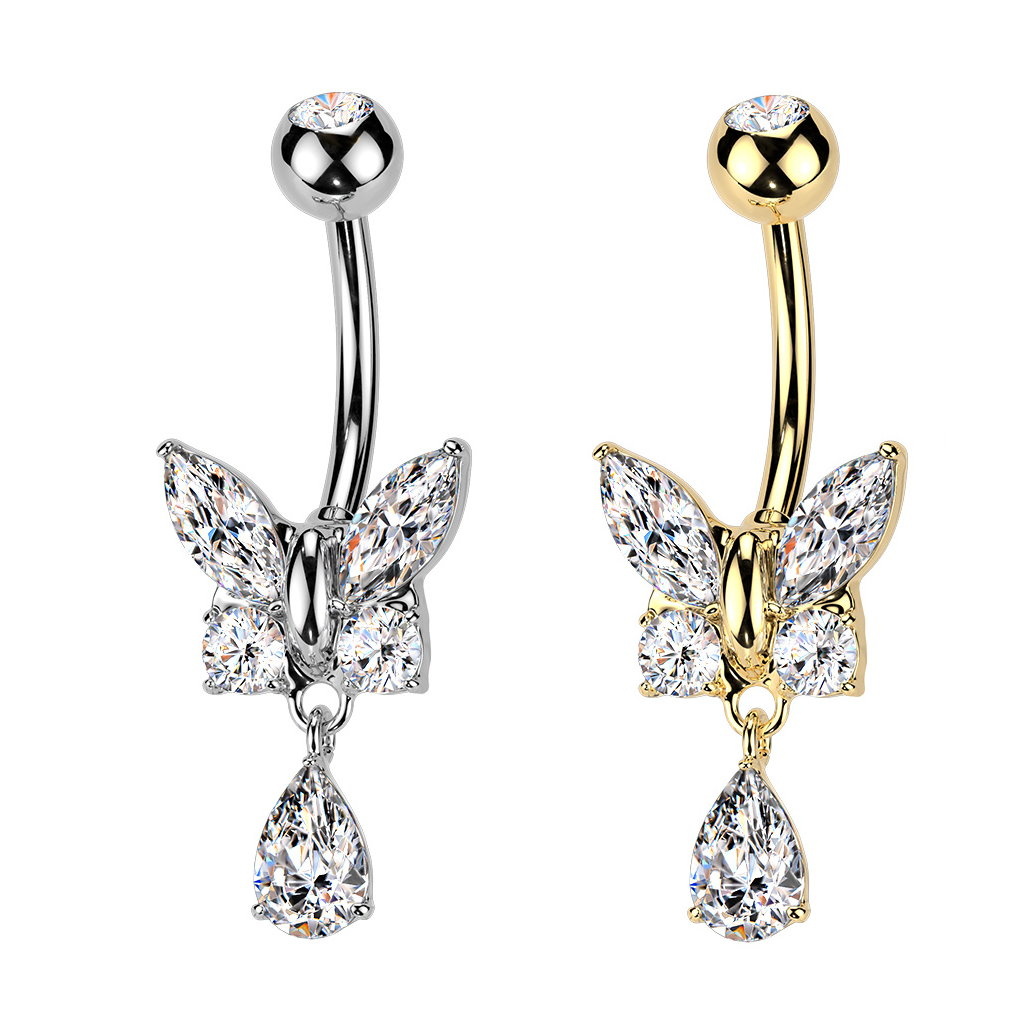Bauchnabelpiercing Schmetterling mit kleinem Anhänger – Chirurgenstahl