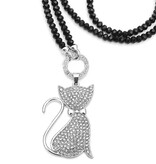 Schwarze Variokette mit Katzen-Anhänger | 80 cm | 6 mm Glasperlen