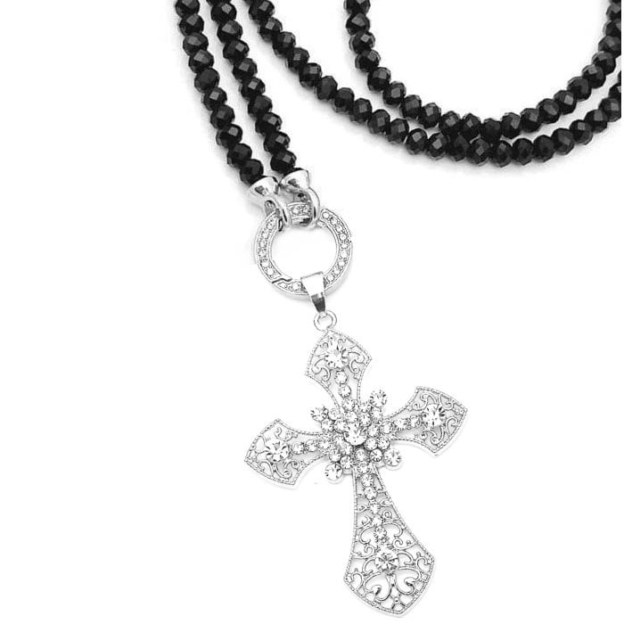 80cm Variokette mit 6mm Glasperlen und Kreuzanhänger