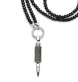 Schwarze 6mm Glasperlenkette mit Patrone Anhänger