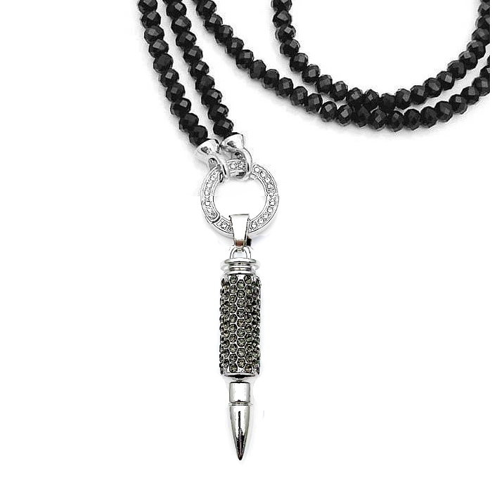 Schwarze 6mm Glasperlenkette mit Patrone Anhänger