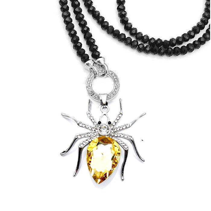 Schwarze 6mm Glasperlenkette mit Anhänger Spinne