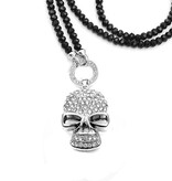 Schwarze Glasperlenkette Totenkopf Anhänger