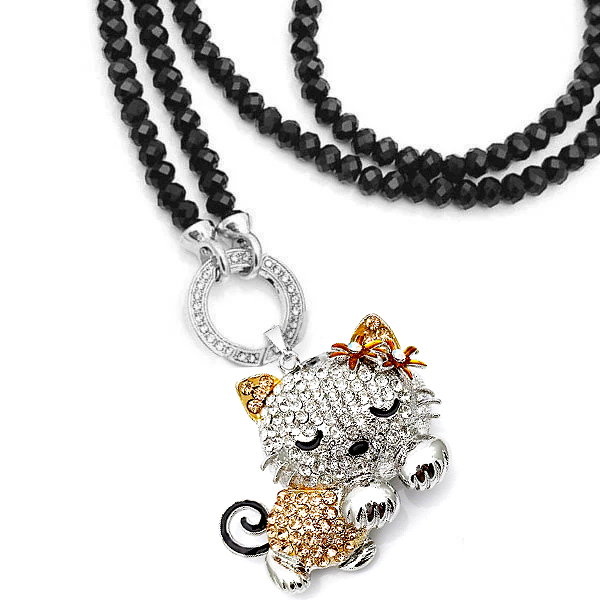 Schwarze Variokette mit Katzen Anhänger