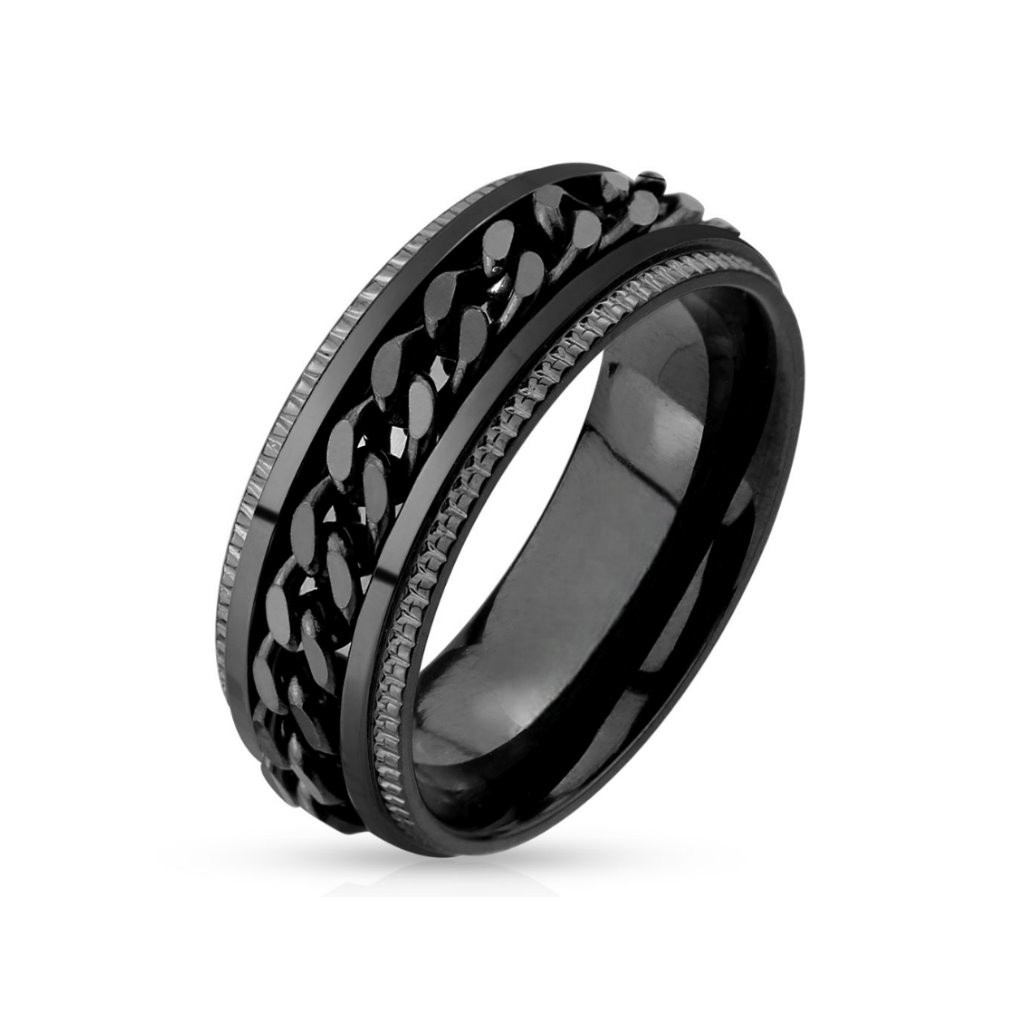 Schwarzer Edelstahl Ring mit Kette