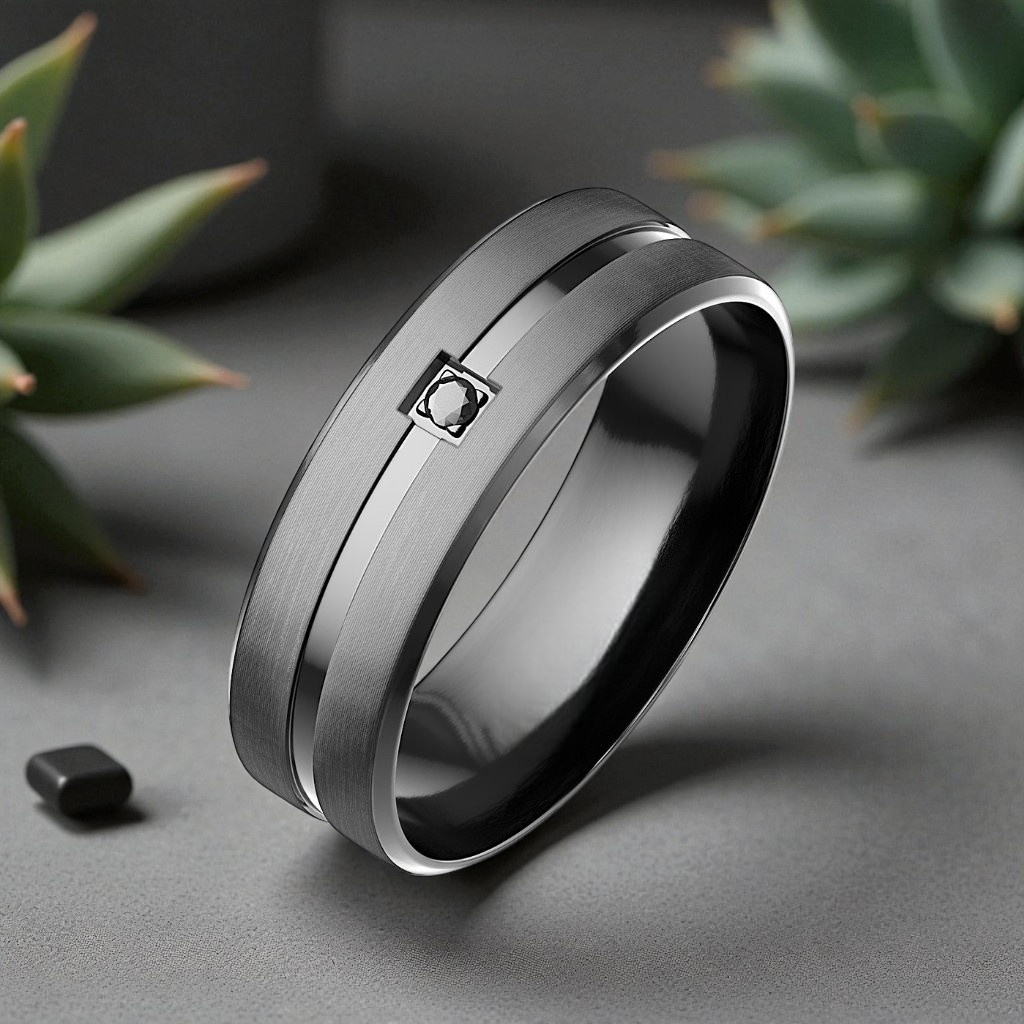 Schwarzer Herren Edelstahlring mit Stein