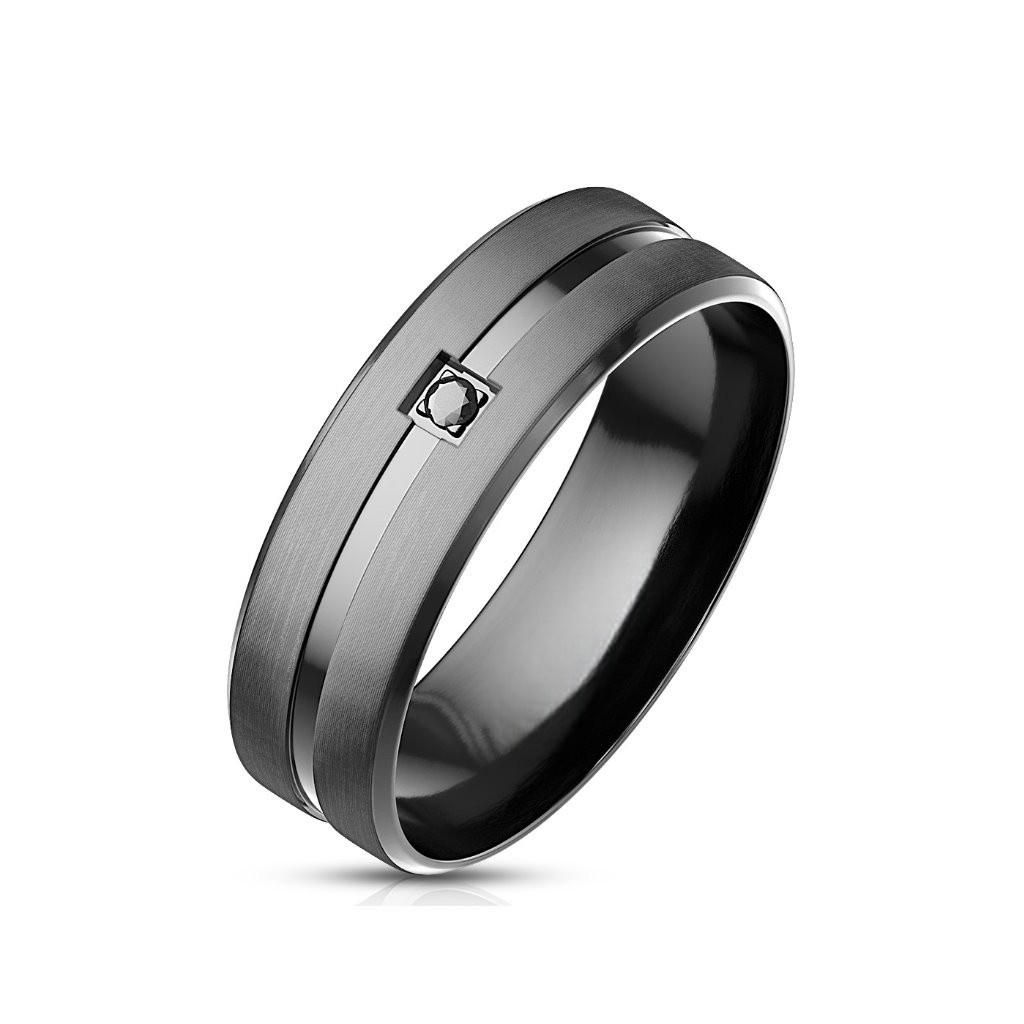 Schwarzer Herren Edelstahlring mit Stein