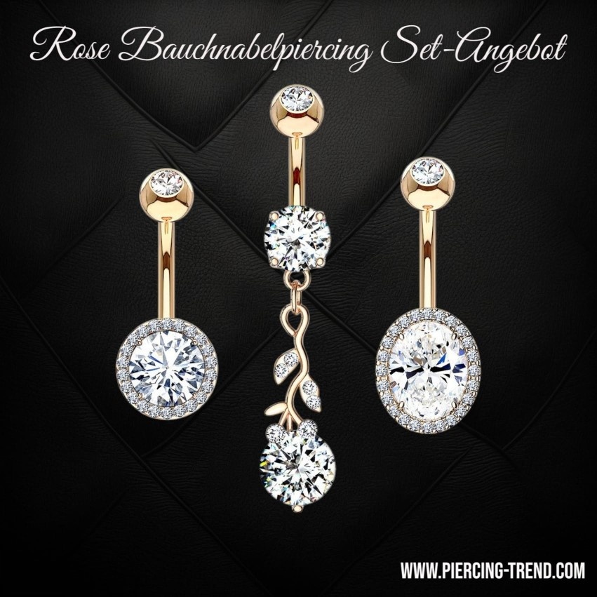 3er Set Bauchnabelpiercing Rosegold