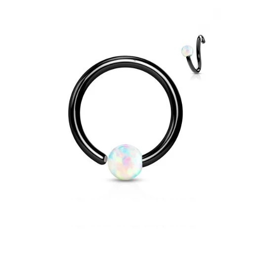 Biege Piercing Ring schwarz mit Synthetik Opal