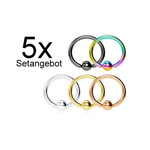 1,2 mm Piercingring Set - 5-färbig