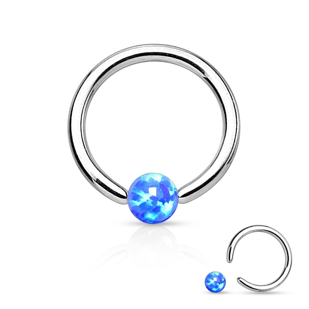 1,2mm Piercing Ring mit Opal Kugel blau