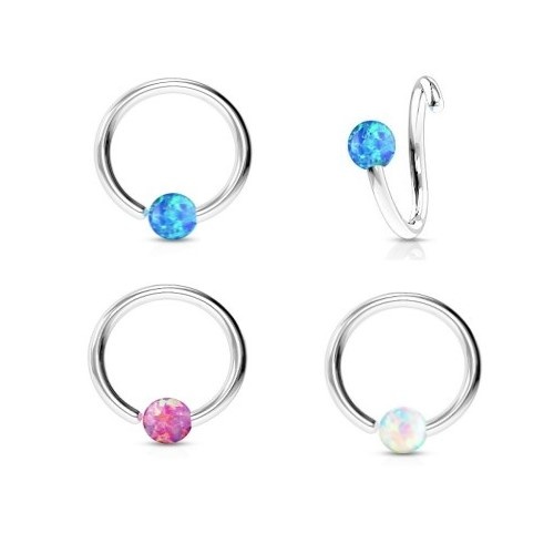 1,2mm Piercing Ring mit Synthetic Opal Kugel