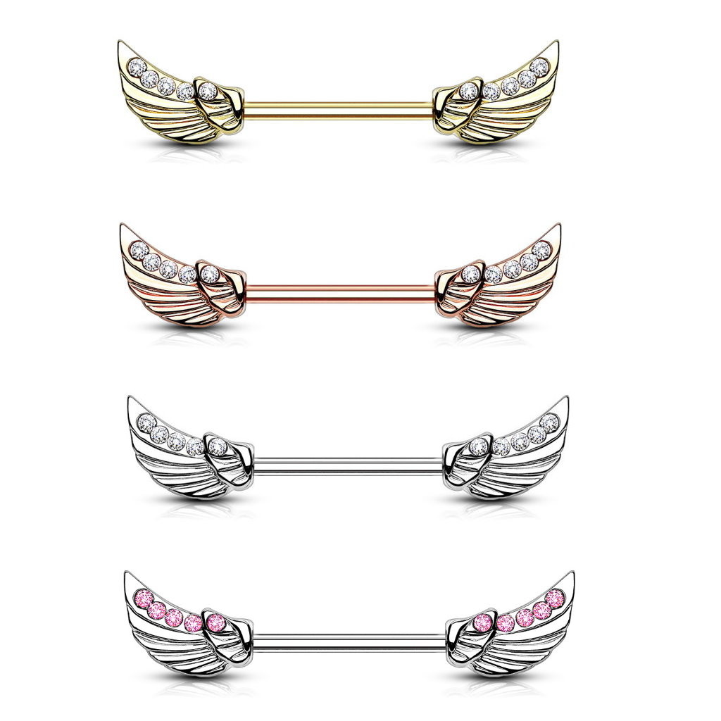 Nippelpiercingstab mit Flügel - 3 Farben lieferbar
