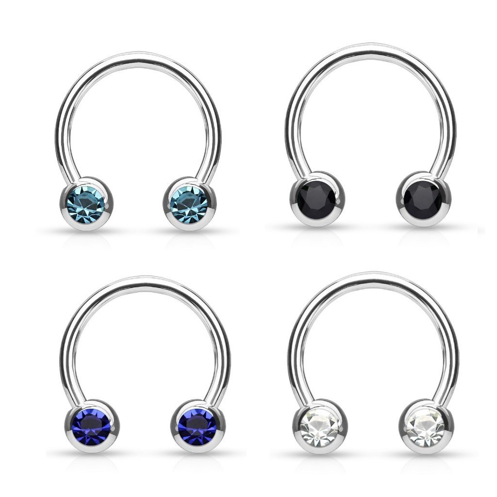 1,2 mm Hufeisen Ring mit 2 Kristallkugeln