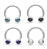 1,2 mm Hufeisen Ring mit 2 Kristallkugeln