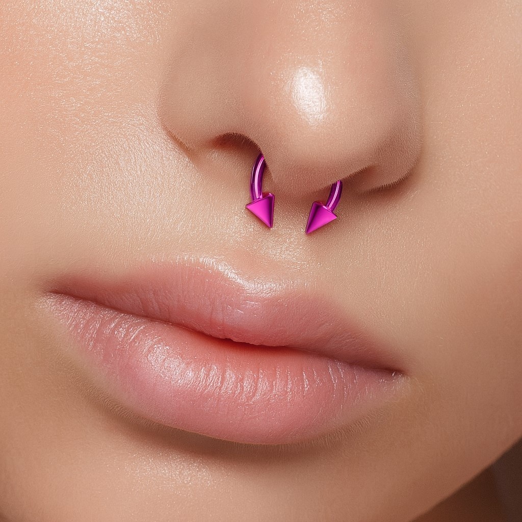 1,2 mm Piercing Ring eloxiert mit 2 Kegeln - Pink