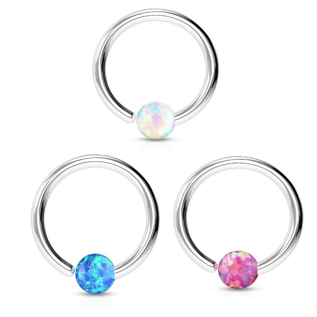 1mm Piercing Ring mit Synthetic Opal