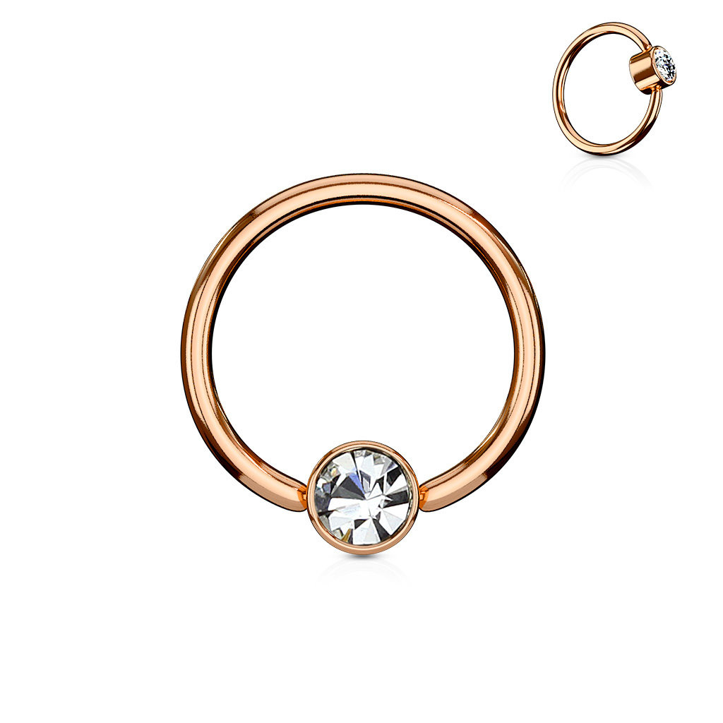 Piercingring rosegold mit Zirkoniastein