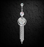 Bauchnabelpiercing mit langem Buntkristall-Anhänger