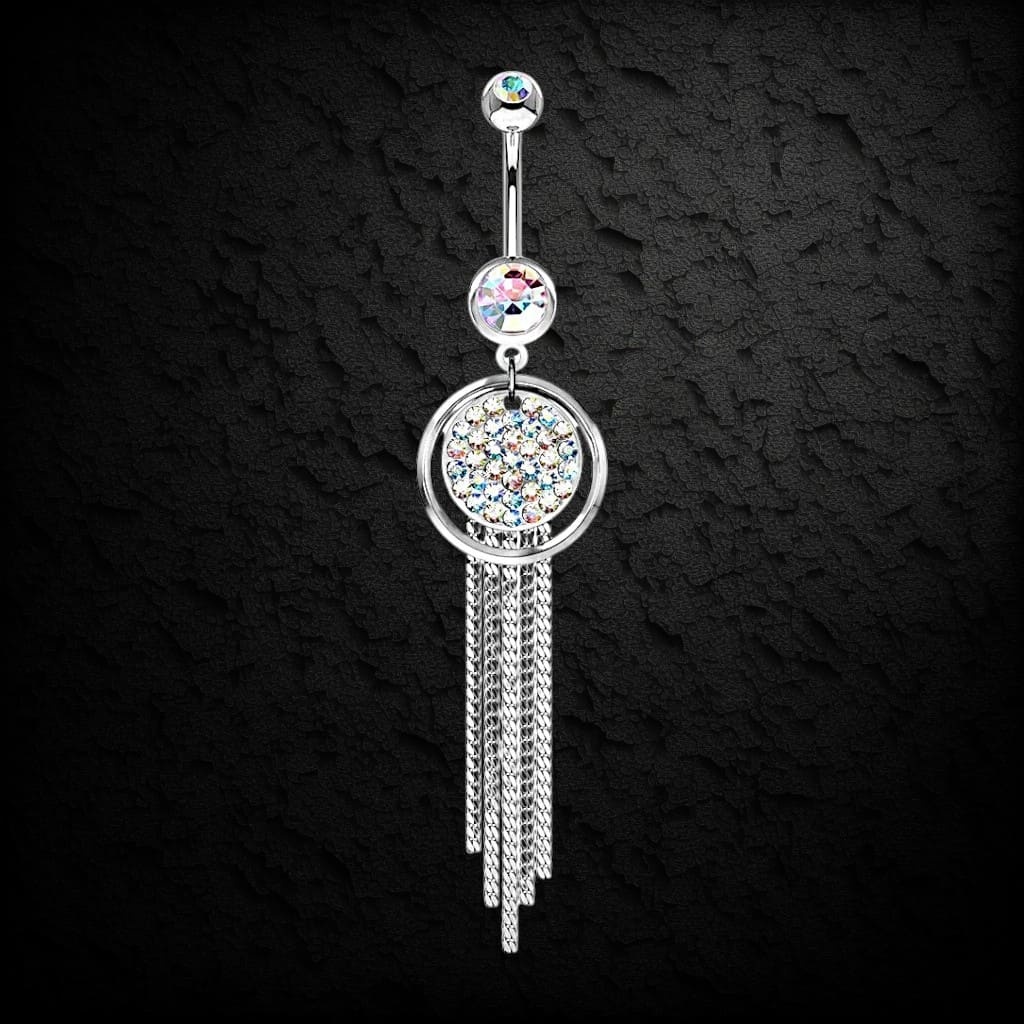 Bauchnabelpiercing mit langem Buntkristall-Anhänger