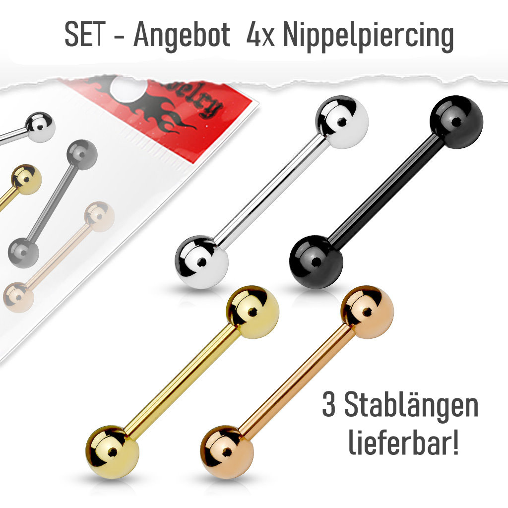 4er Set Barbells 1,6 mm aus Chirurgenstahl