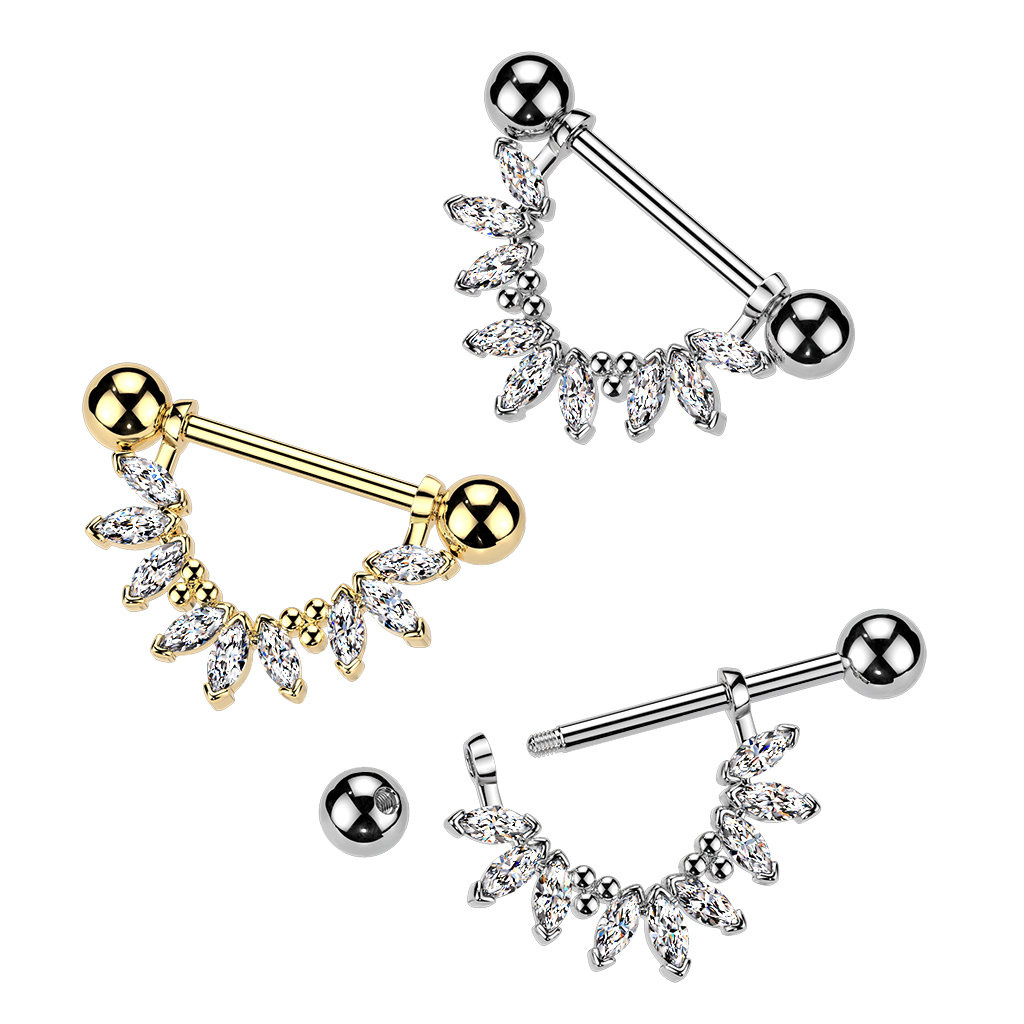 Brustwarzenpiercing Kristall - Gold & Silber