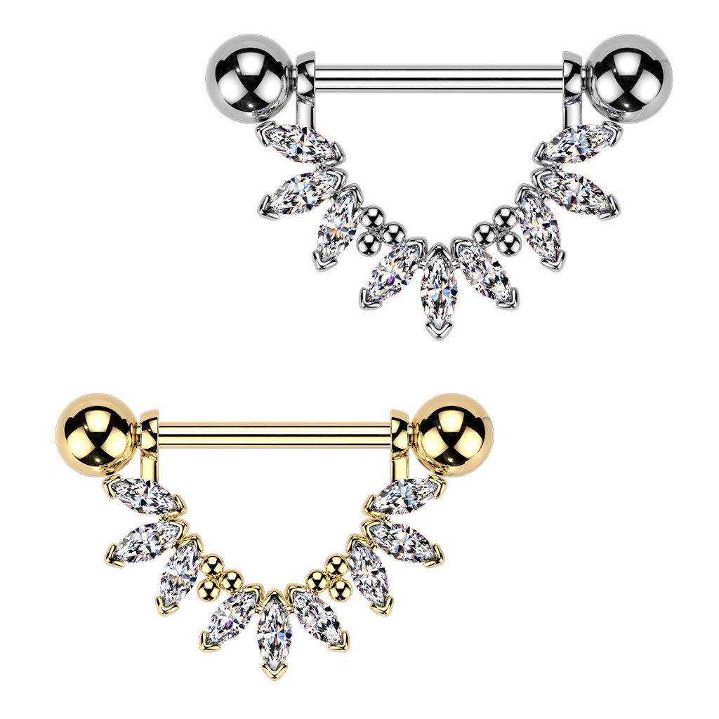 Brustwarzenpiercing Kristall - Gold & Silber