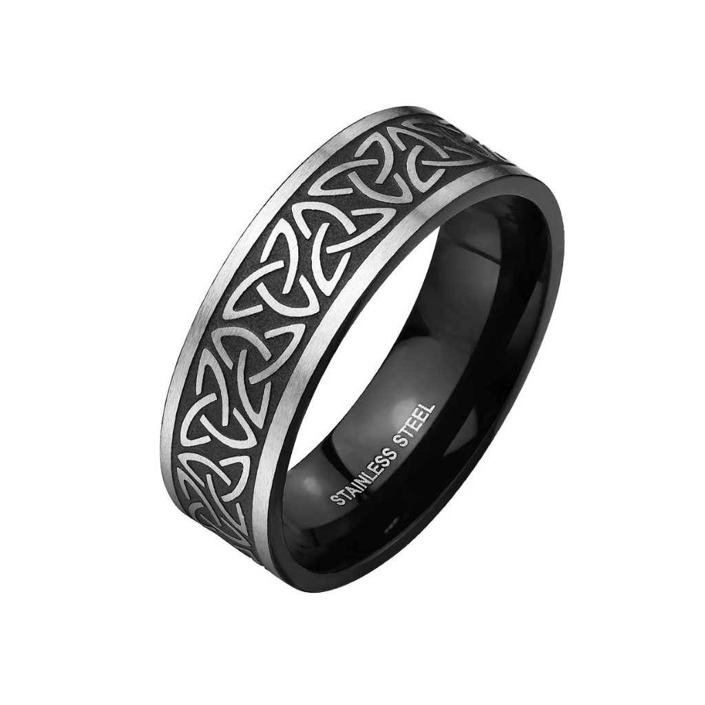 Keltenring Triskele Edelstahl Silber Schwarz