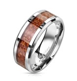 Unisex Ring Edelstahl mit Holz Inlay