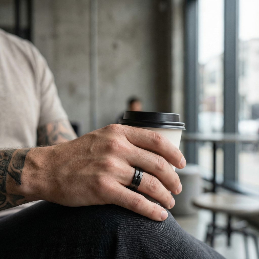 Schwarzer Herren Edelstahlring mit Stein