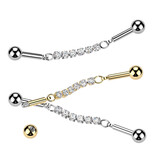 Industrial Piercing mit Kristall Steinchen - 38mm