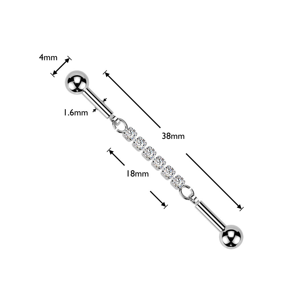 Industrial Piercing mit Kristall Steinchen - 38mm
