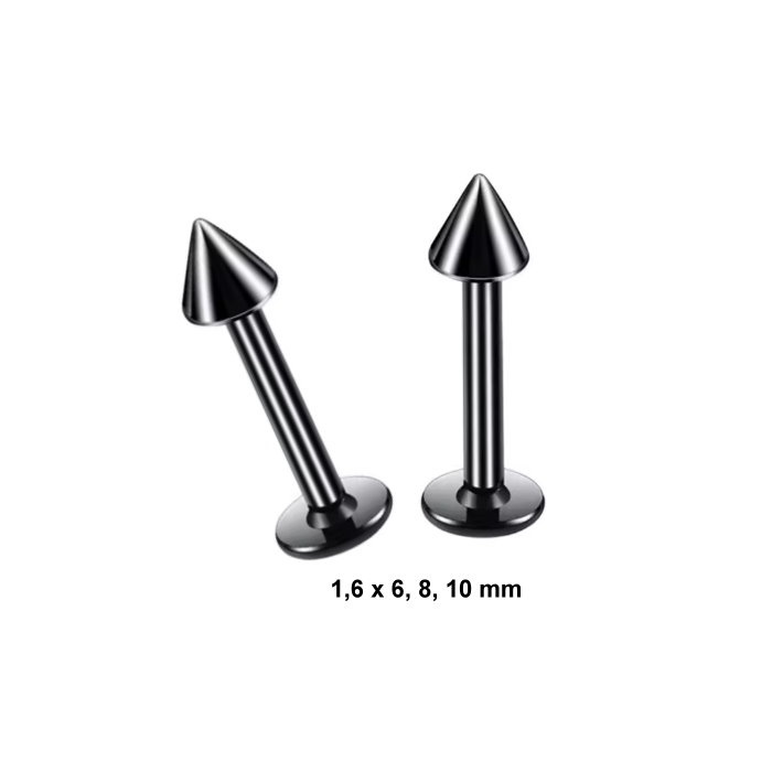 Schwarzes 1,6 mm Labret mit Kegel – Chirurgenstahl PVD