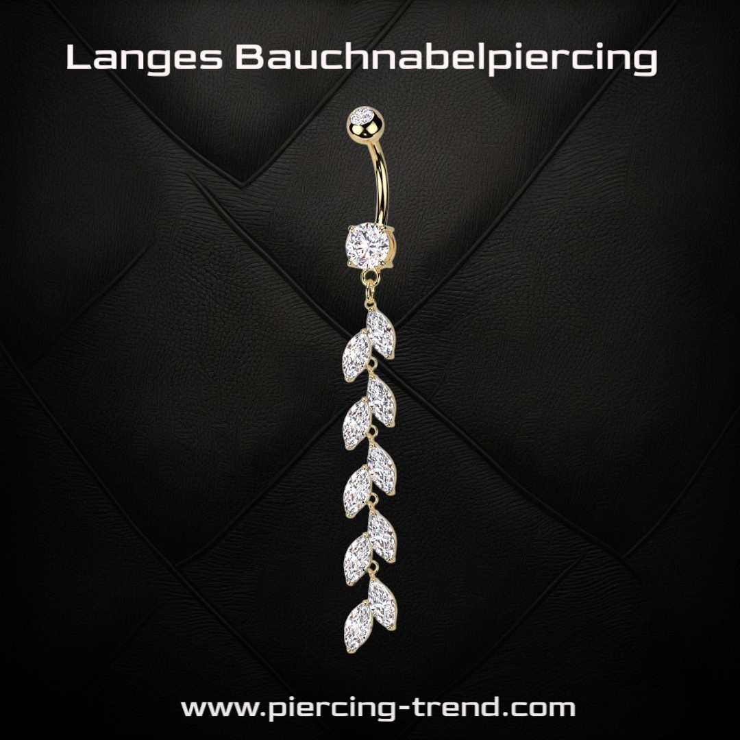 Bauchnabelpiercing im Marquise-Schliff mit langem Zirkonia-Anhänger