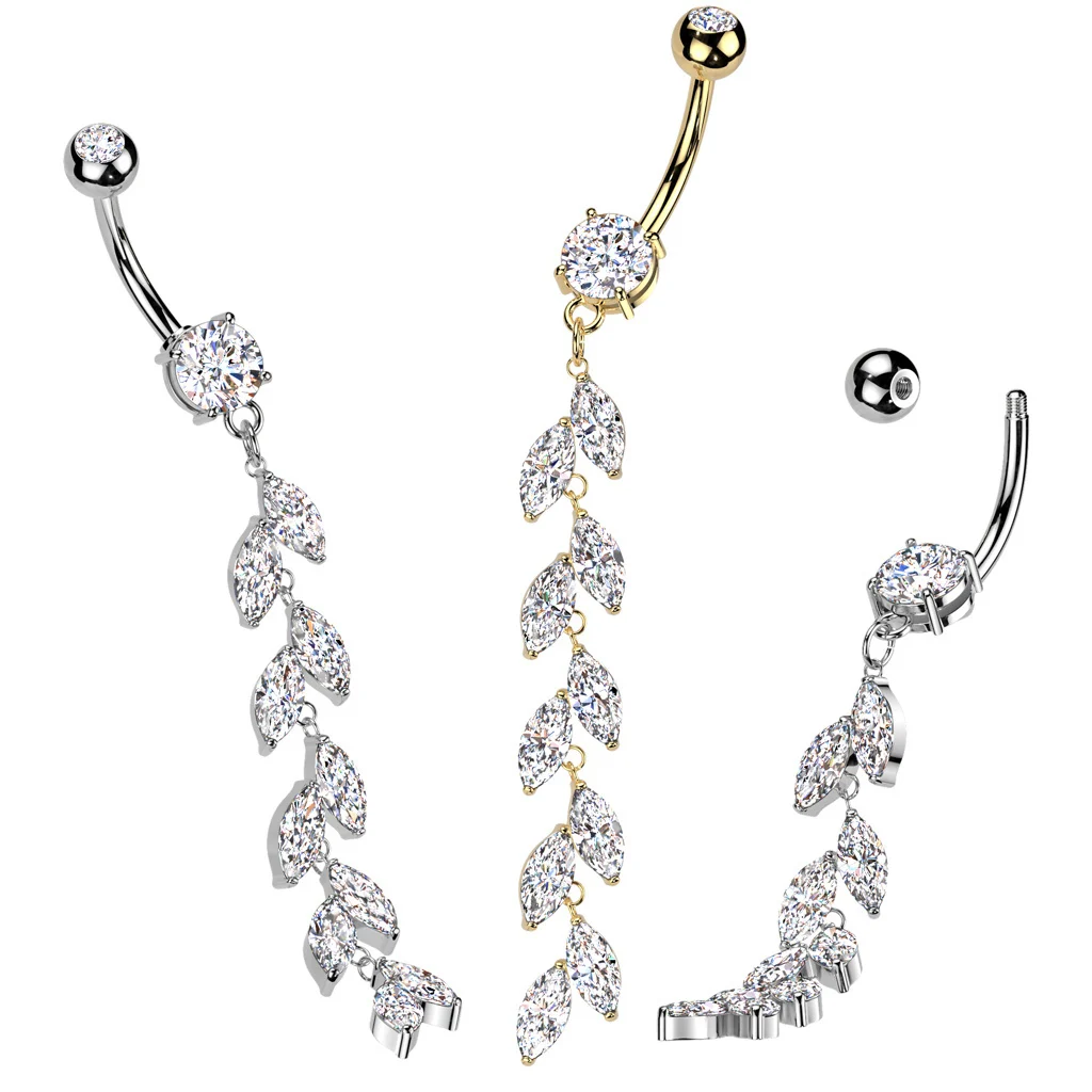 Bauchnabelpiercing im Marquise-Schliff mit langem Zirkonia-Anhänger