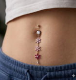 Goldfarbenes Bauchnabelpiercing mit Blumen-Anhänger – 1,6 x 10 mm