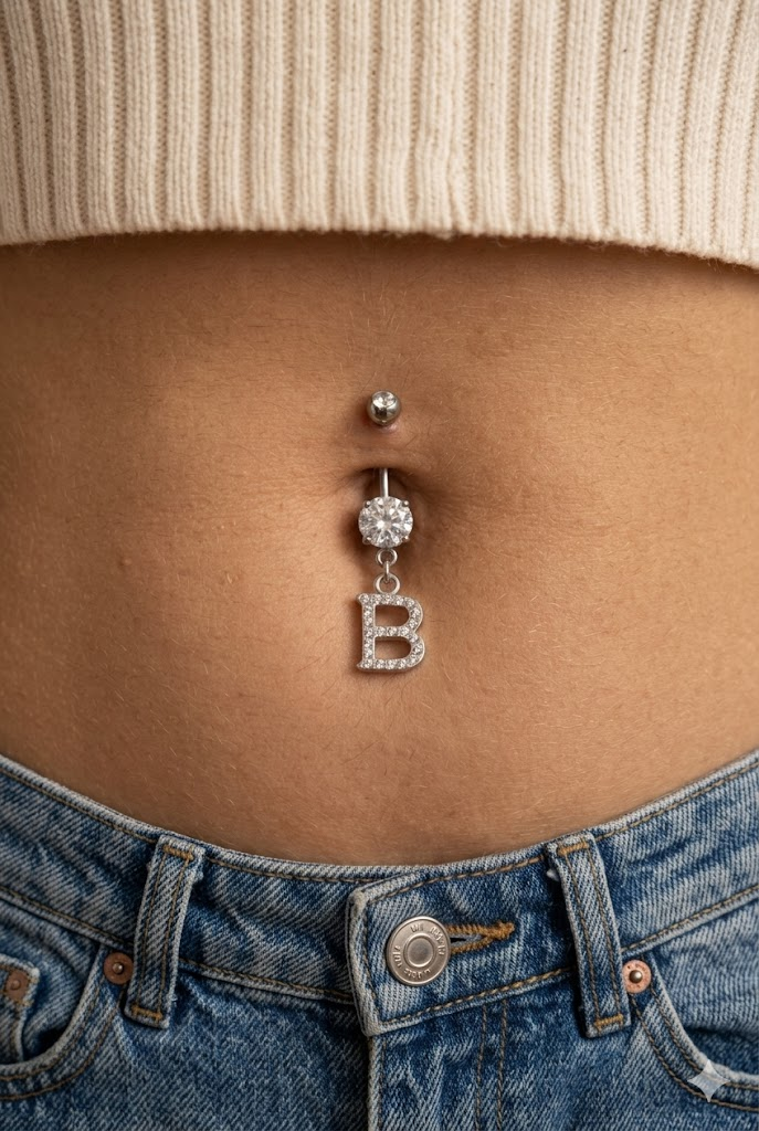 Bauchnabelpiercing Buchstabe A–Z mit Kristall