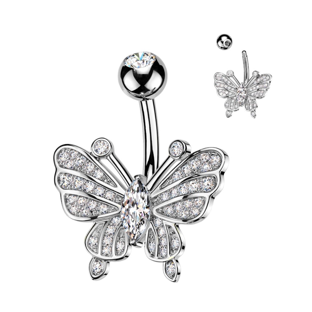 Bauchnabelpiercing Schmetterling – 1,6 x 10 mm in Gold oder Silber