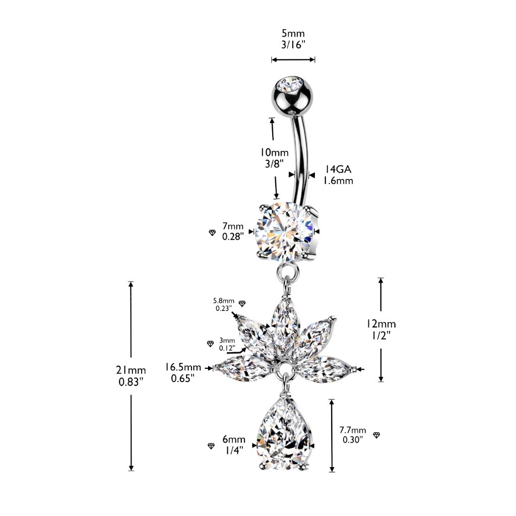 Bauchnabelpiercing mit Blumen Kristall Anhänger