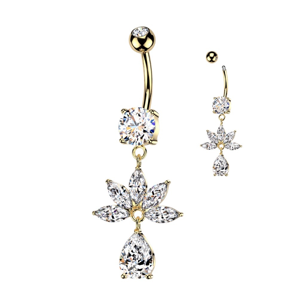 Bauchnabelpiercing mit Blumen Kristall Anhänger